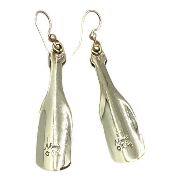 Far Fetched Gold Silver Wine Bottle Earrings Vine Design Cutout Sommelier - Picture 3 of 5